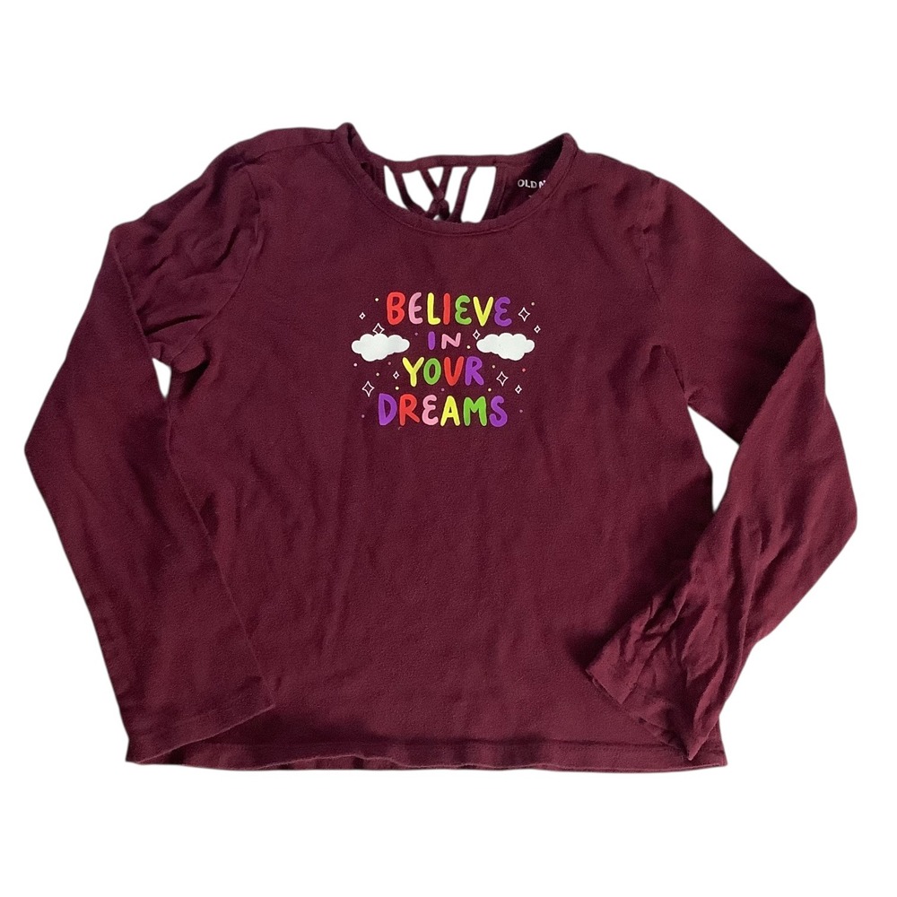Old‎ Navy Girls Burgundy Graphic Shirt Size M Long Sleeve Lattice Back Shirt